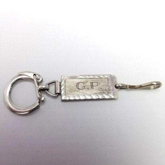 Vintage Sterling Silver Key Chain Engraved G.P. 1962, Two Parts, Estate - Picture 1 of 9
